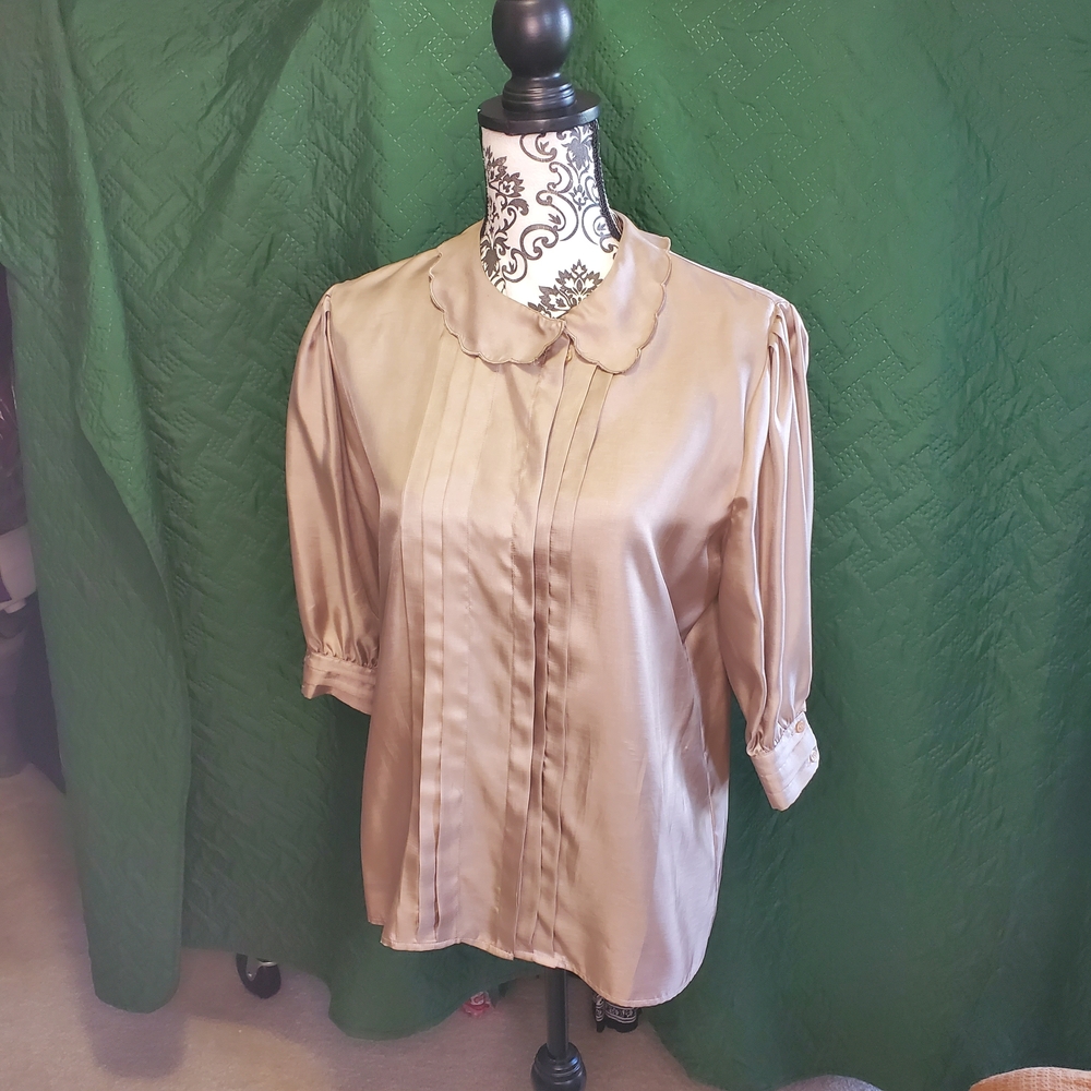 Vintage Fay's Closet Beige Blouse with Scalloped Collar